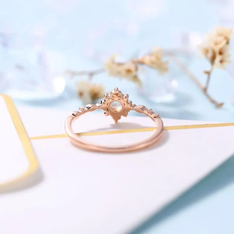 14k Rose Gold Vintage Moonstone Diamond Ring