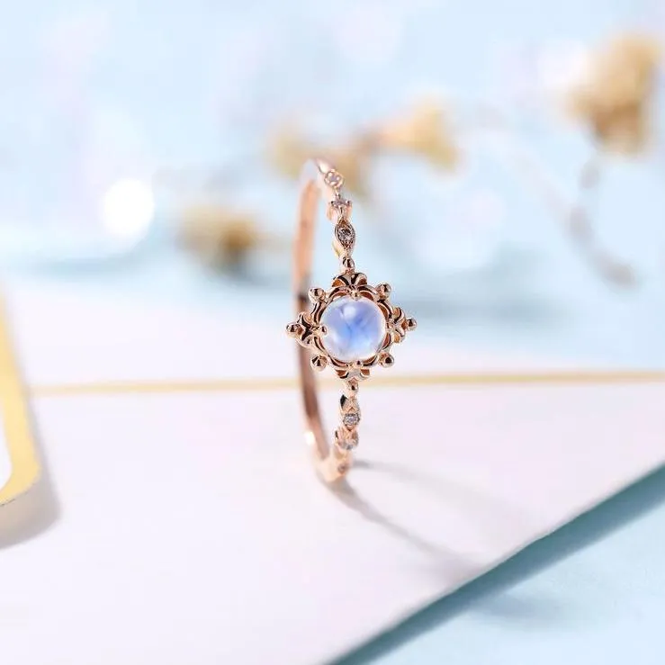 14k Rose Gold Vintage Moonstone Diamond Ring