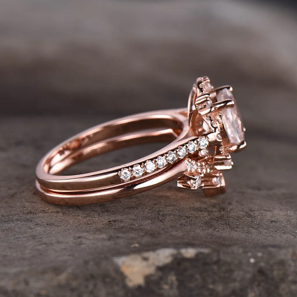 14K/18K Rose Gold Rainbow Cordelia Moonstone Diamond Bridal Set Queen
