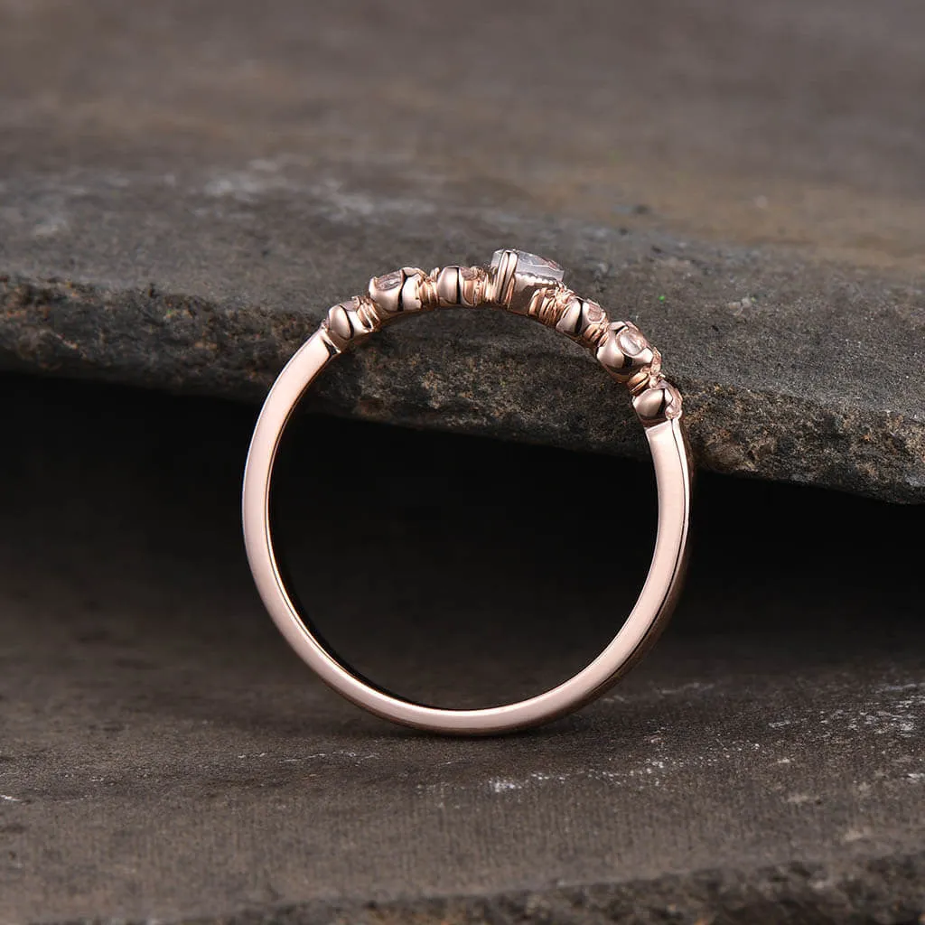 14K/18K Rose Gold Rainbow Moonstone Engagement Ring Marquise Cut