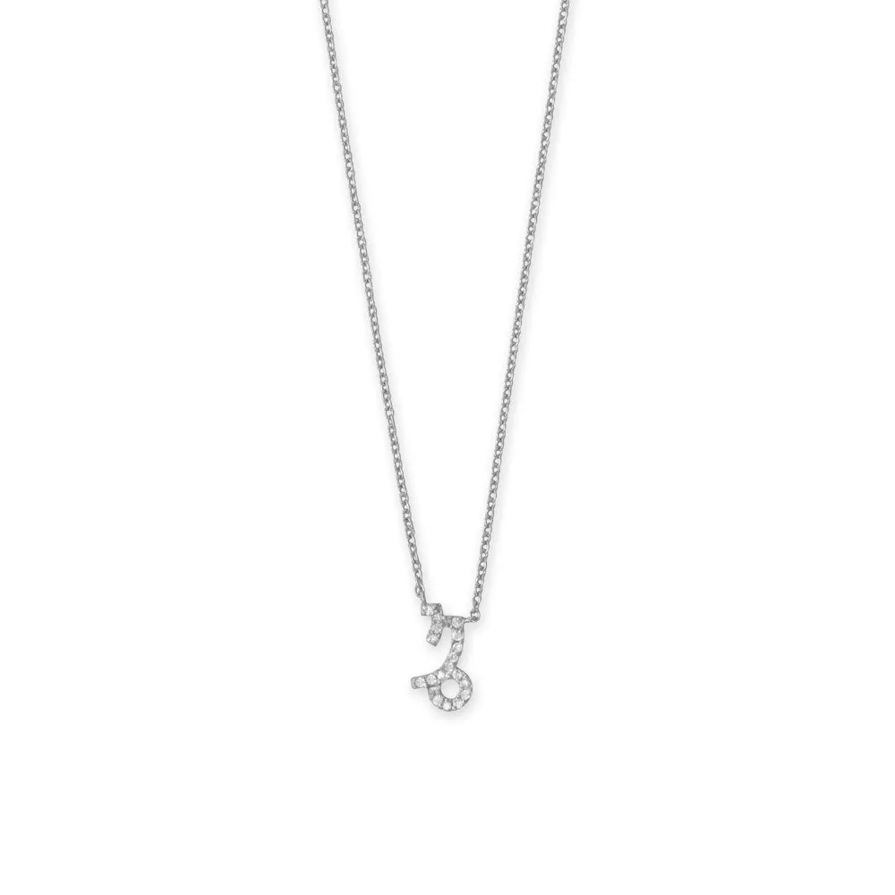 16" Rhodium Plated CZ Zodiac Symbol Necklace (All Signs)