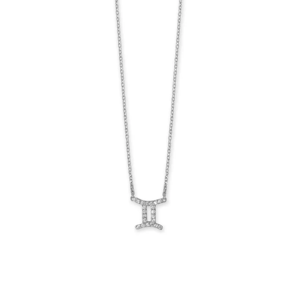 16" Rhodium Plated CZ Zodiac Symbol Necklace (All Signs)
