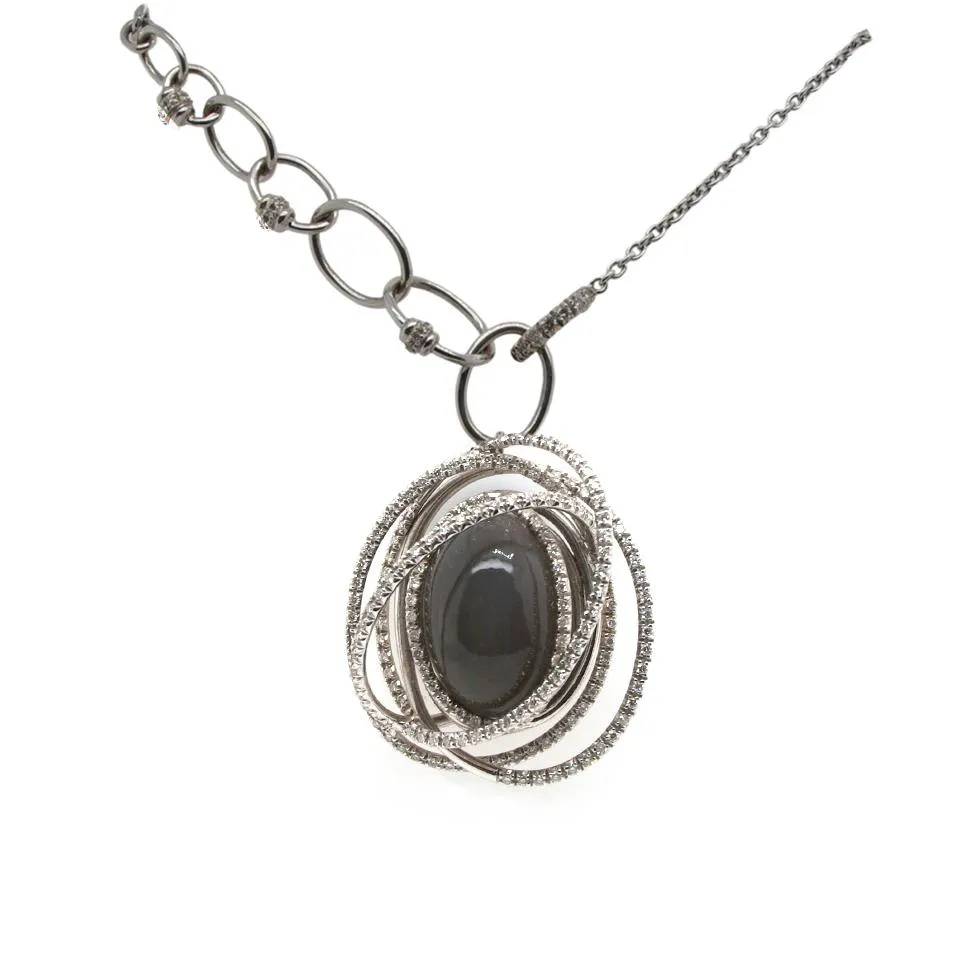 18ct White Gold Moonstone and Diamond Set Orbital Pendant