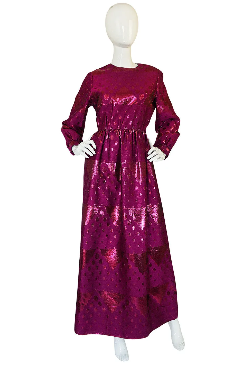 1960s Oscar de la Renta Metallic Dot Dress with Green Sash