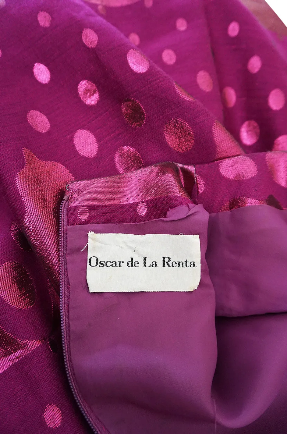1960s Oscar de la Renta Metallic Dot Dress with Green Sash
