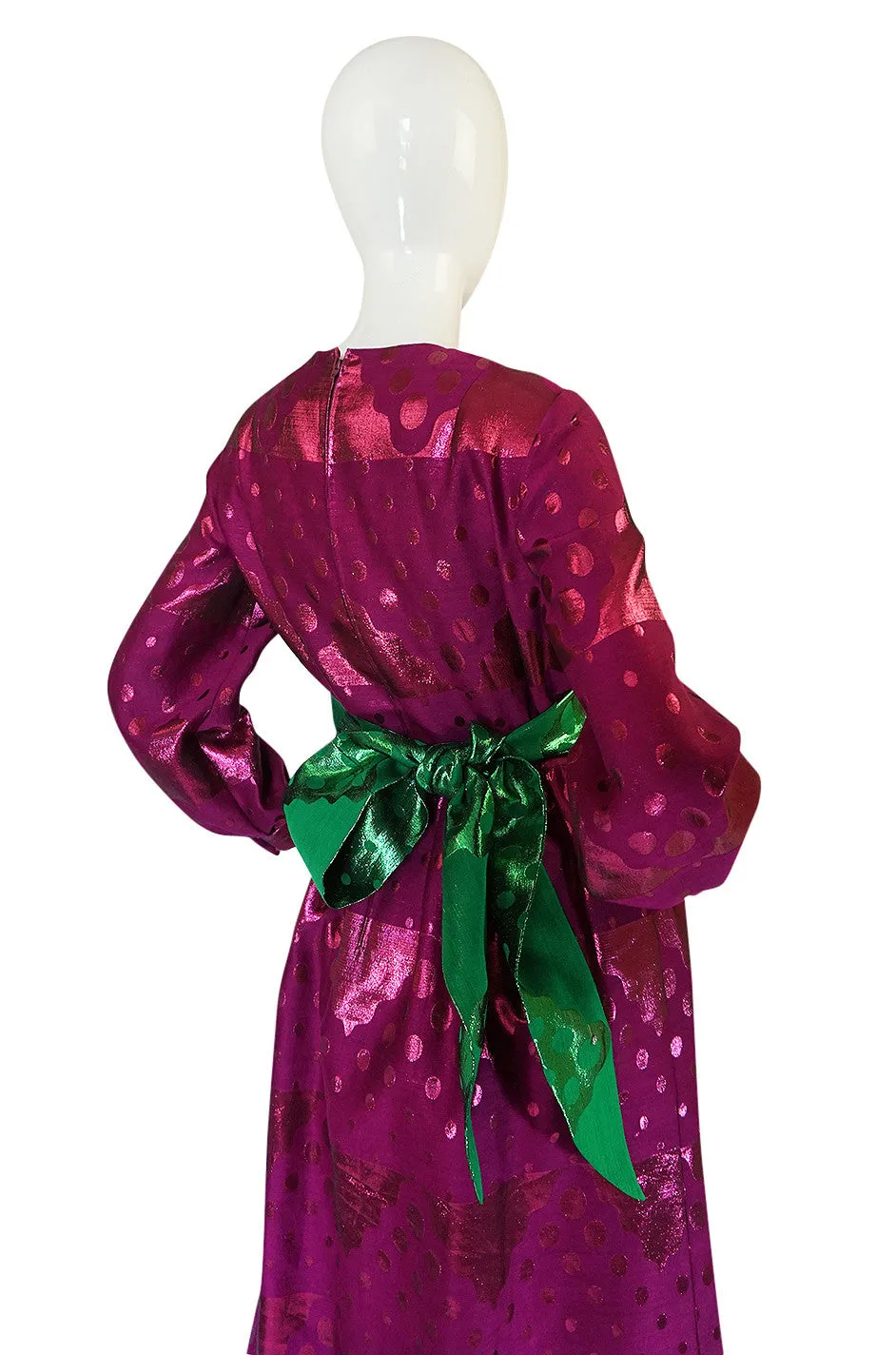 1960s Oscar de la Renta Metallic Dot Dress with Green Sash