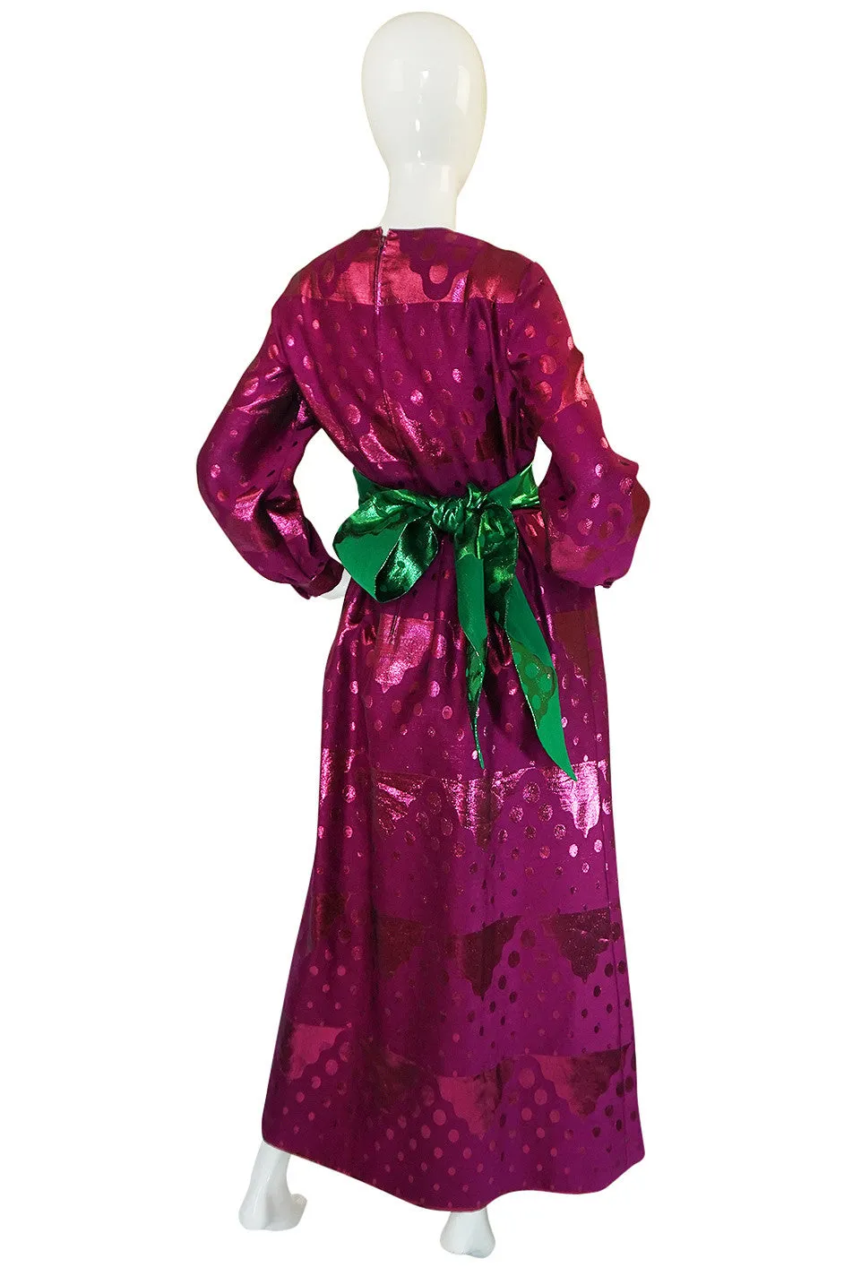 1960s Oscar de la Renta Metallic Dot Dress with Green Sash