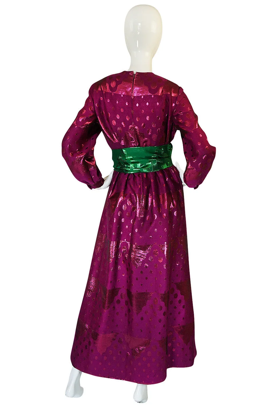 1960s Oscar de la Renta Metallic Dot Dress with Green Sash