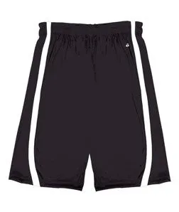 2244 Badger Youth B-Slam Reversible 6" Short With Contrast Side Panel Trim. Black/ White