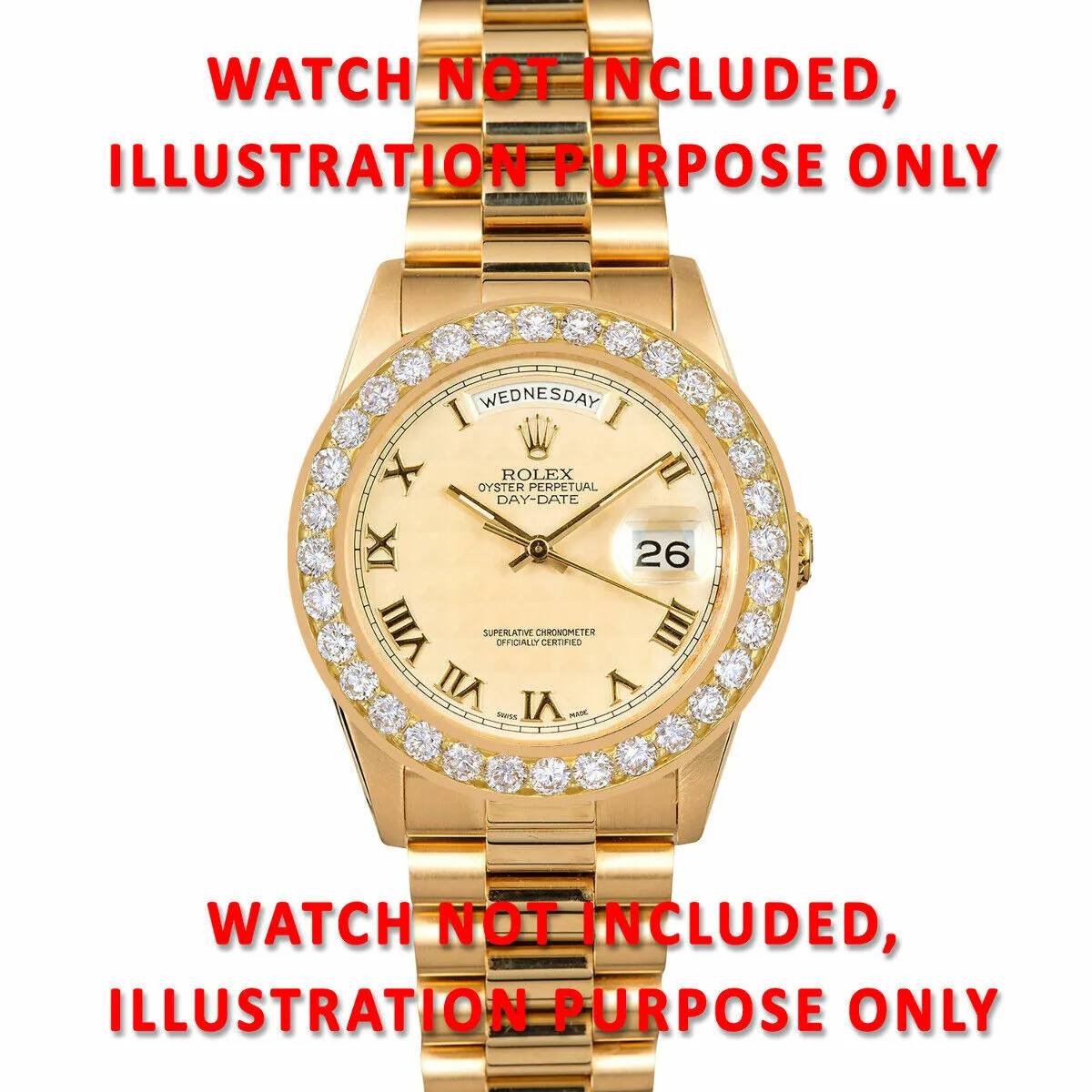 4CT PAVE BEAD SET DIAMOND BEZEL 14K YELLOW FOR ROLEX DATEJUST, PRESIDENT WATCH