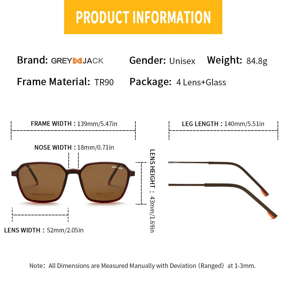 4pcs Clip On Glasses with 3D Lens TR90 Spectacle Frame 6078