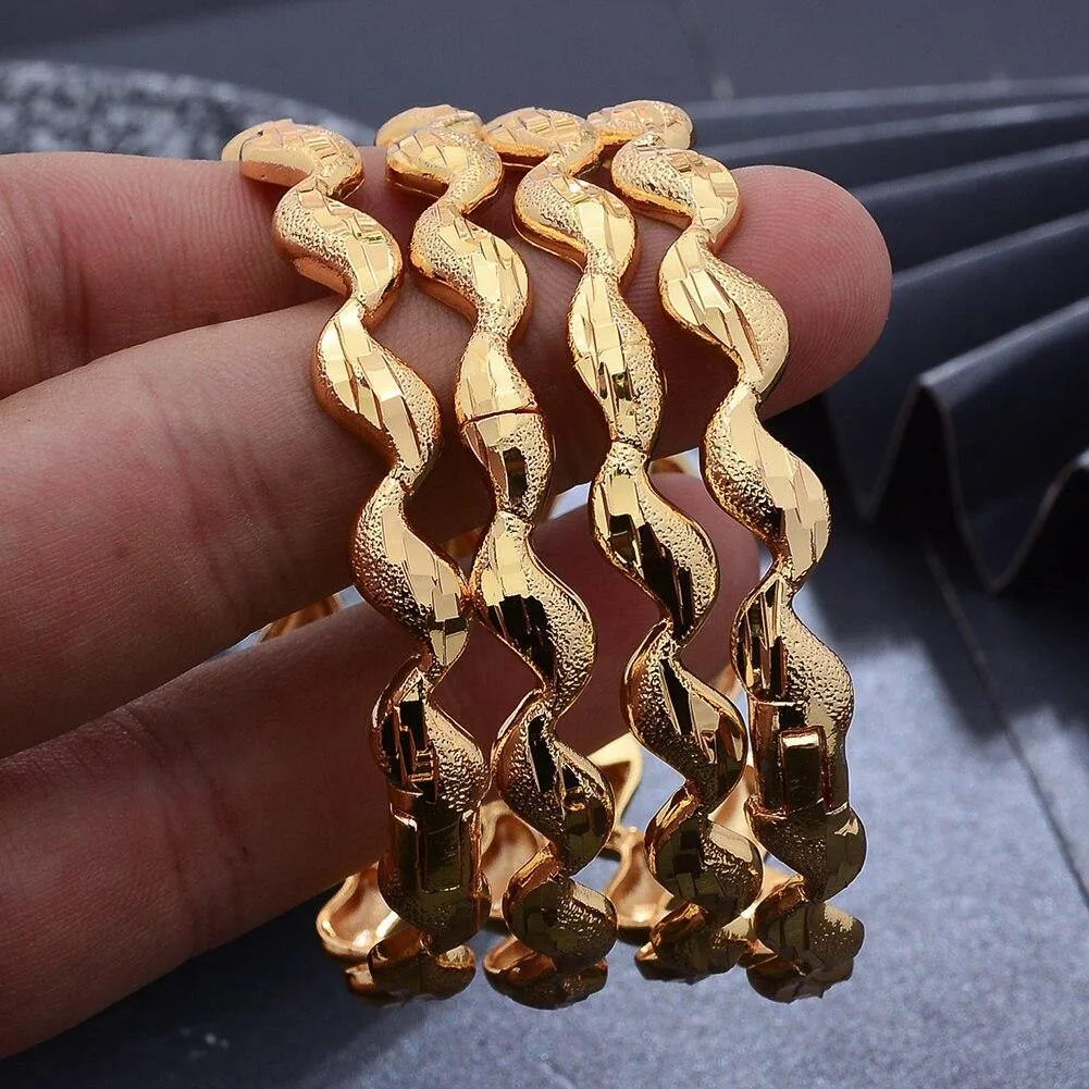 4pcs/lot Bracelet Indian Wave Gold color Bangle Dubai Bangles For