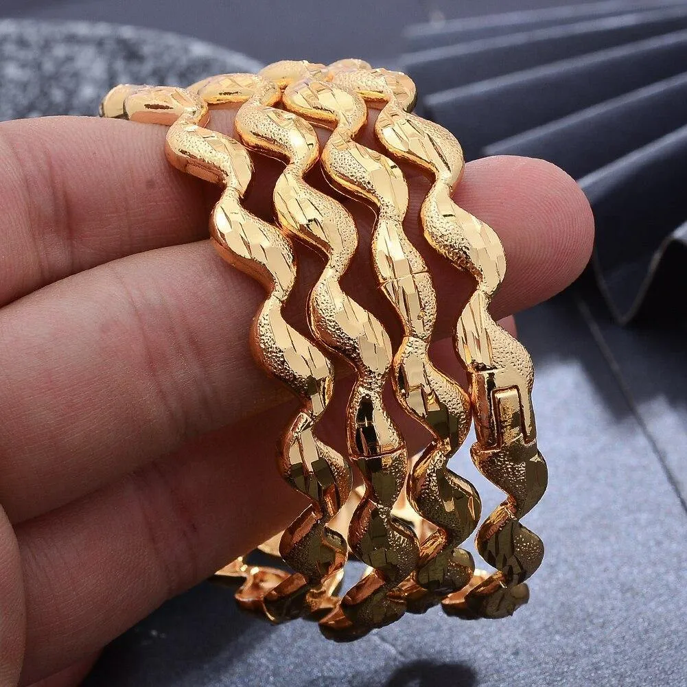 4pcs/lot Bracelet Indian Wave Gold color Bangle Dubai Bangles For