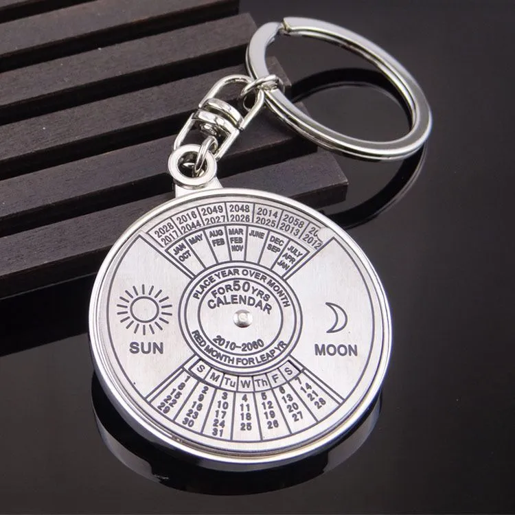 50 Years Keyring Silver Alloy Keychain Perpetual Calendar Zodiac Keyfob Jewelry