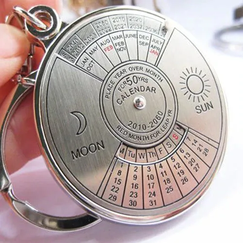 50 Years Keyring Silver Alloy Keychain Perpetual Calendar Zodiac Keyfob Jewelry