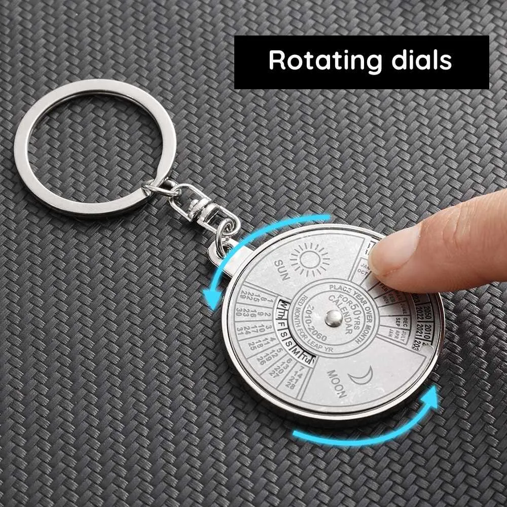 50 Years Keyring Silver Alloy Keychain Perpetual Calendar Zodiac Keyfob Jewelry
