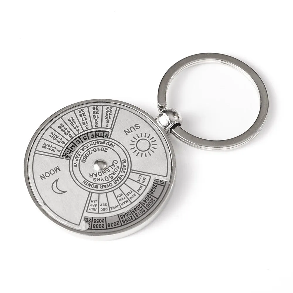 50 Years Keyring Silver Alloy Keychain Perpetual Calendar Zodiac Keyfob Jewelry