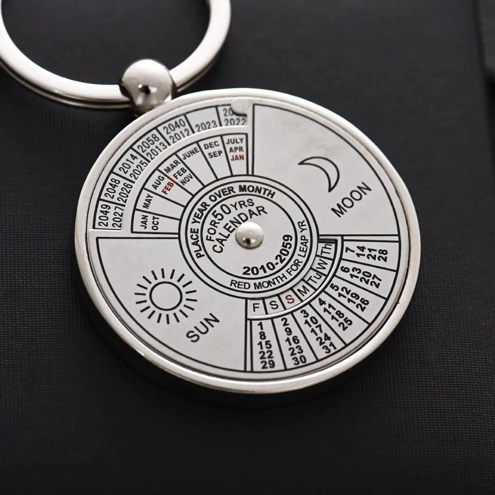 50 Years Keyring Silver Alloy Keychain Perpetual Calendar Zodiac Keyfob Jewelry