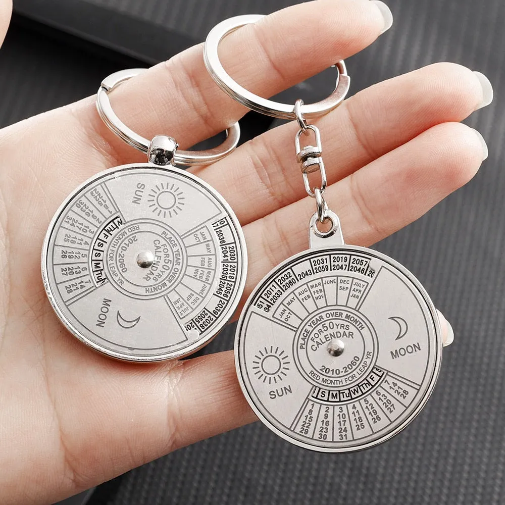 50 Years Keyring Silver Alloy Keychain Perpetual Calendar Zodiac Keyfob Jewelry