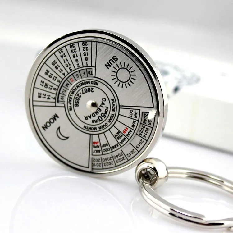 50 Years Keyring Silver Alloy Keychain Perpetual Calendar Zodiac Keyfob Jewelry