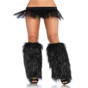 Adults Black/Silver Furry Lurex Warmers - One Size Fits Most