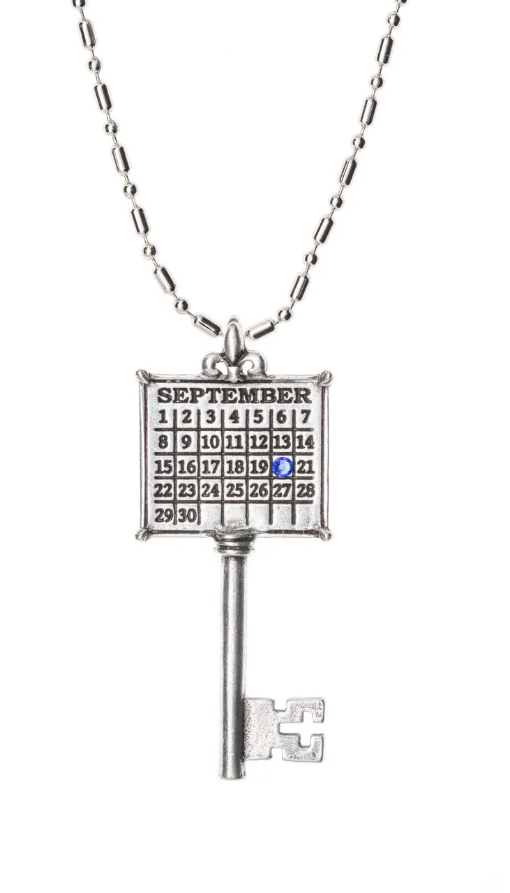 AG54. "Your Special Day" Key Calendar Necklace with a Colored Crystal (Ball chain included)