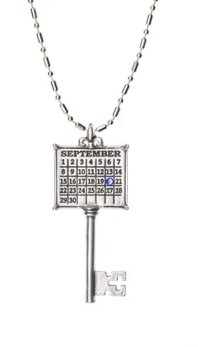 AG54. "Your Special Day" Key Calendar Necklace with a Colored Crystal (Ball chain included)