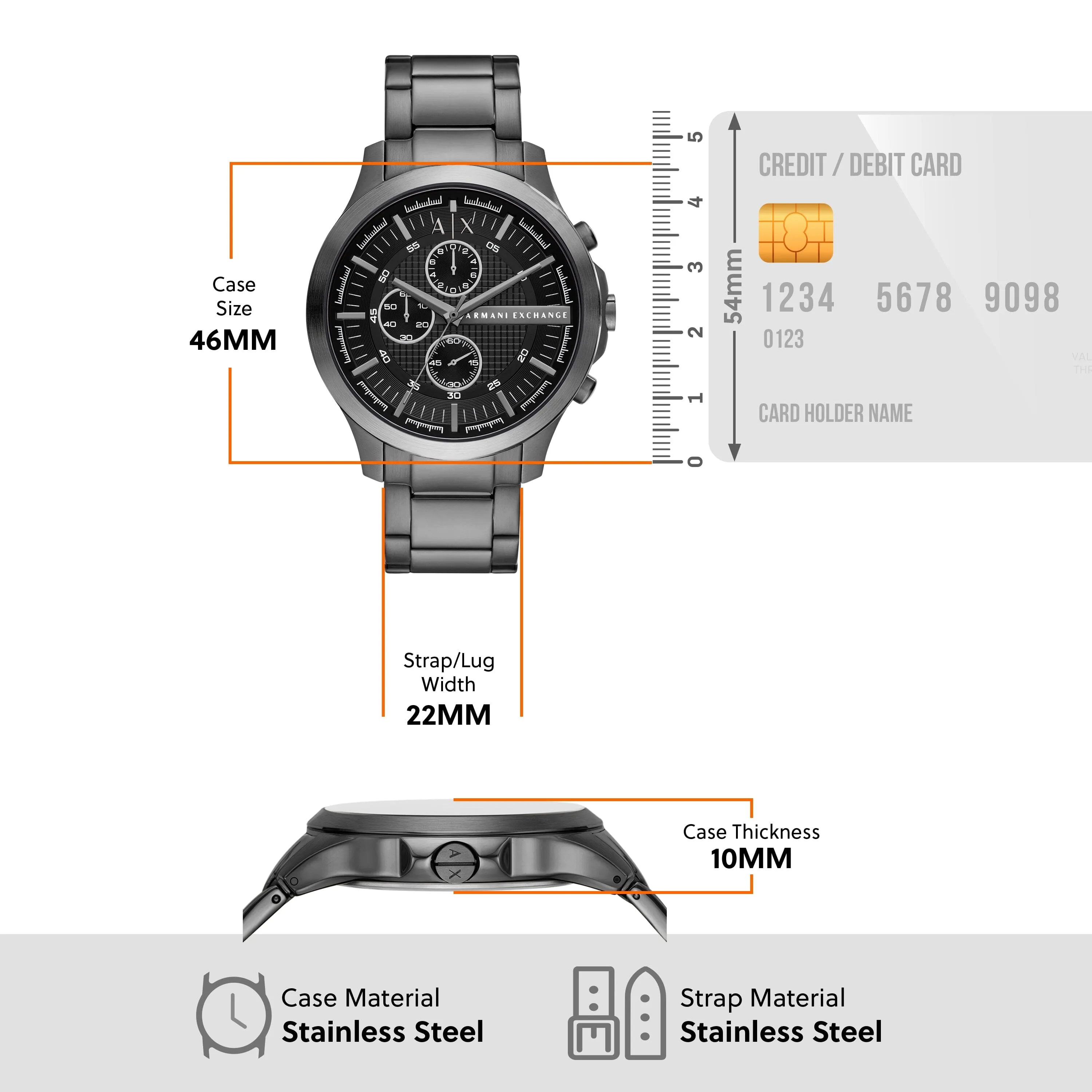 Armani Exchange Chronograph Gunmetal Stainless Steel Watch AX2454