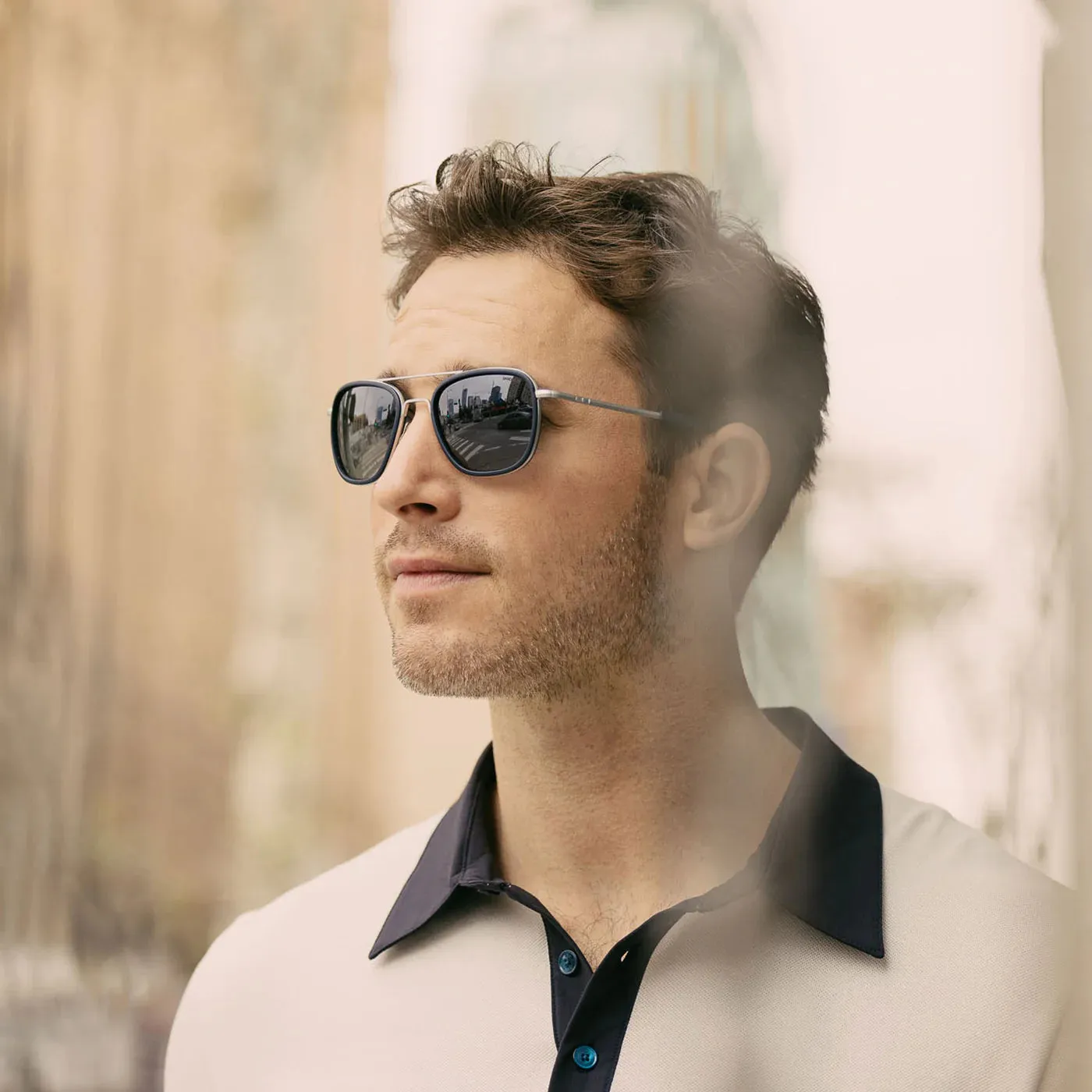 Aviator Fusion - Matte Chrome & Blue Sapphire Inlay & Slate Polarized Gradient Nylon Lens
