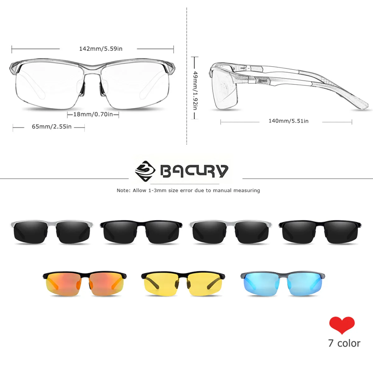 BARCUR Men Sunglasses Polarized Driving Riding Sports glasses BY6176