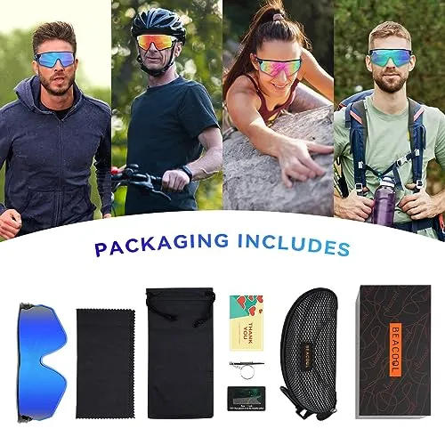 BEACOOL Polarized Sports Sunglasses for Men Women Youth Baseball Fishing Cycling Running Hiking Motorcycle Tac Glasses UV400 (Black Sliver)