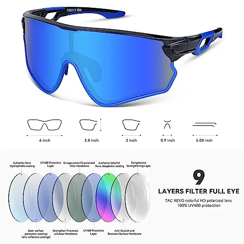 BEACOOL Polarized Sports Sunglasses for Men Women Youth Baseball Fishing Cycling Running Hiking Motorcycle Tac Glasses UV400 (Black Sliver)
