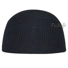 Black Skull Cap 100% Nylon Head Cover Kufi Knitted Hat Vertical Lines Taqiya Xsm To 4X