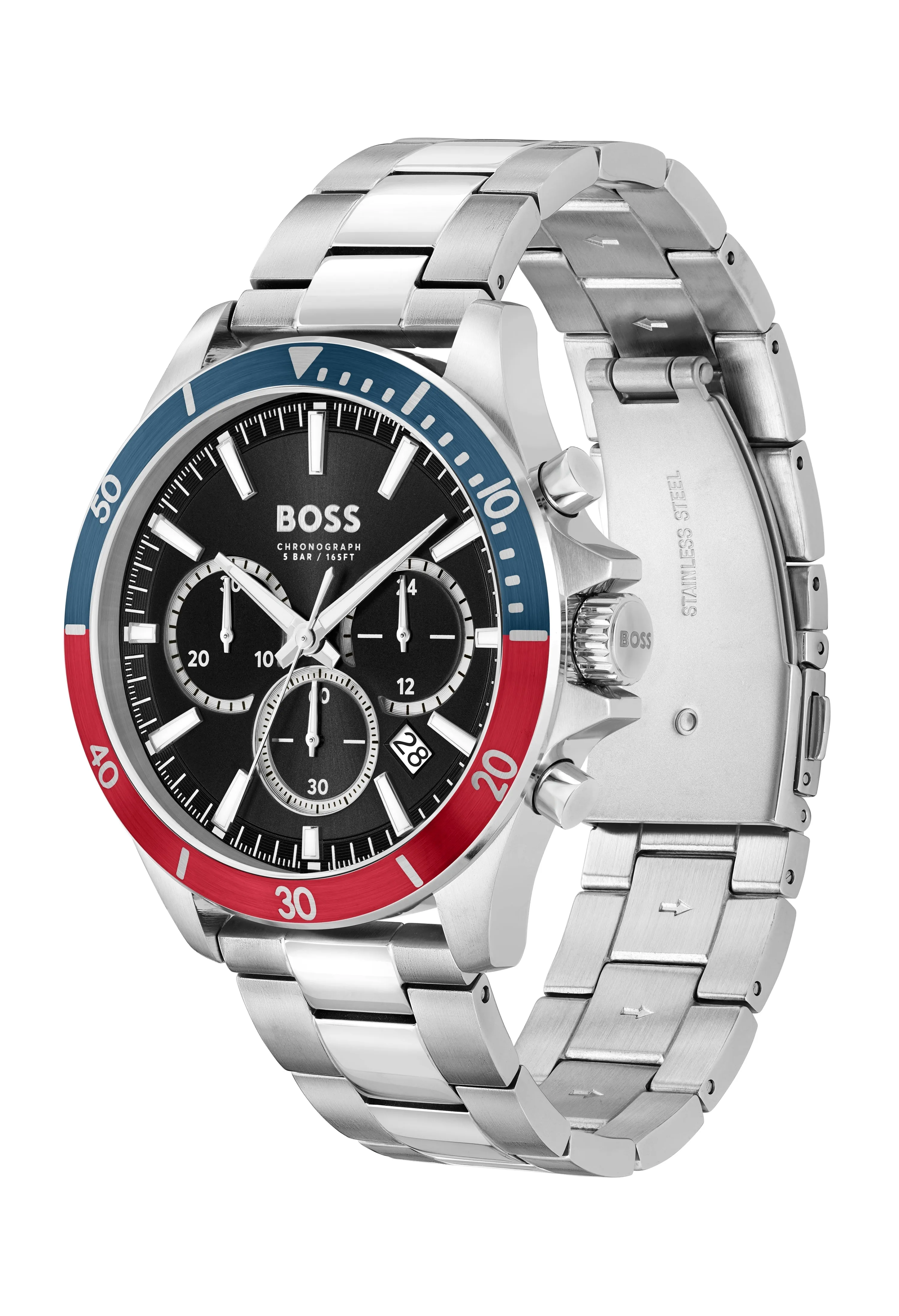 BOSS Mens Troper Black Chronograph Dial Bracelet Stainless Steel Watch
