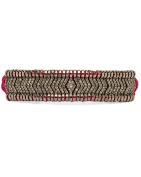Burgundy Raspberry Silk and Diamond Woven Bracelet