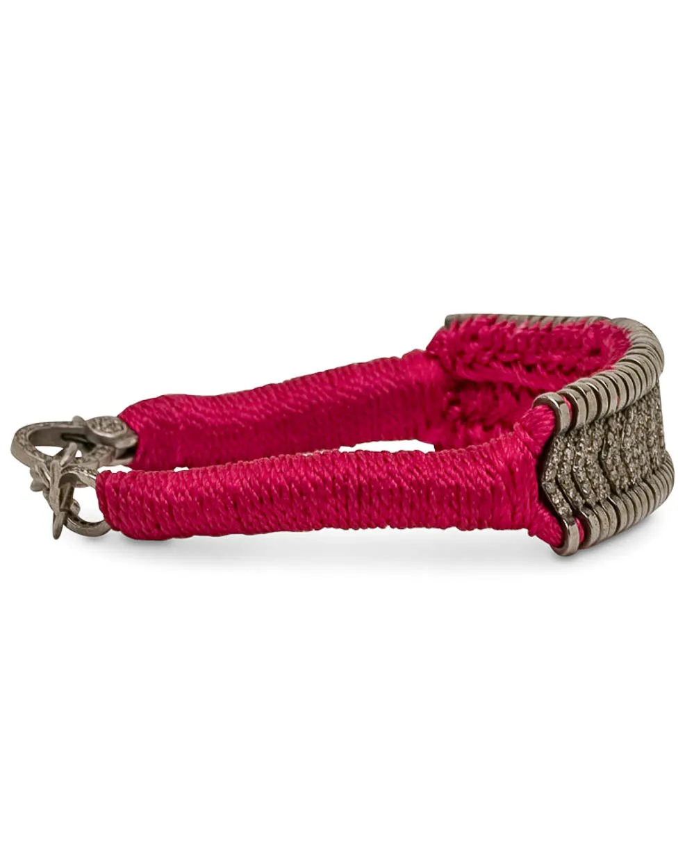Burgundy Raspberry Silk and Diamond Woven Bracelet