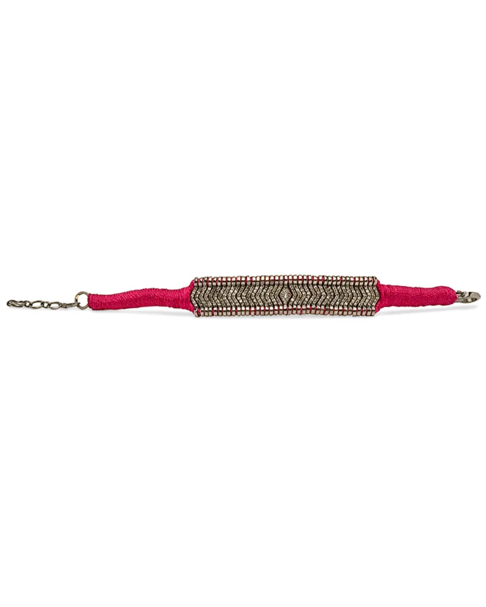 Burgundy Raspberry Silk and Diamond Woven Bracelet