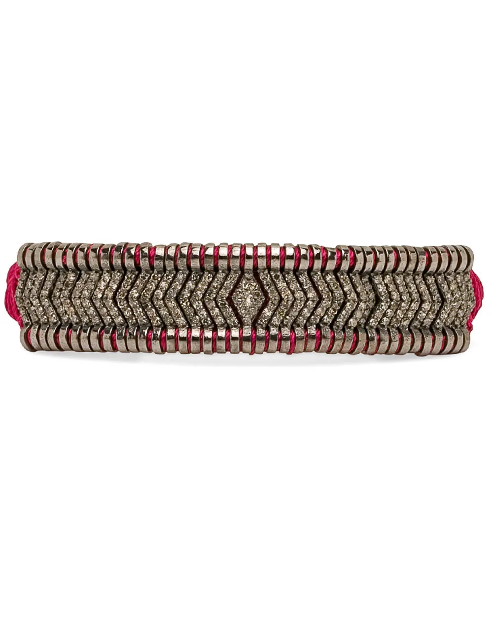 Burgundy Raspberry Silk and Diamond Woven Bracelet