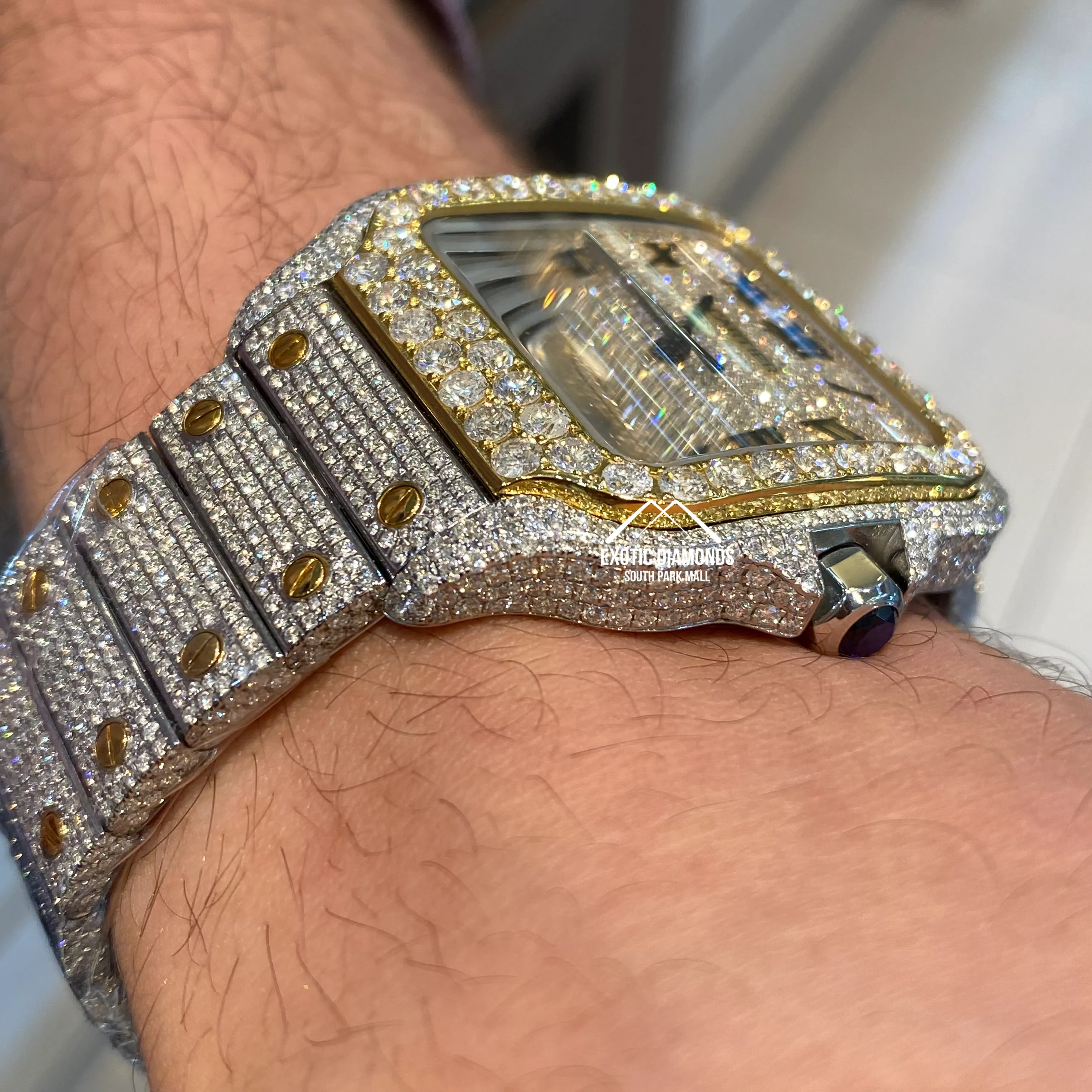Cartier Santos XL with Large Custom Bezel and Full Diamond Watch