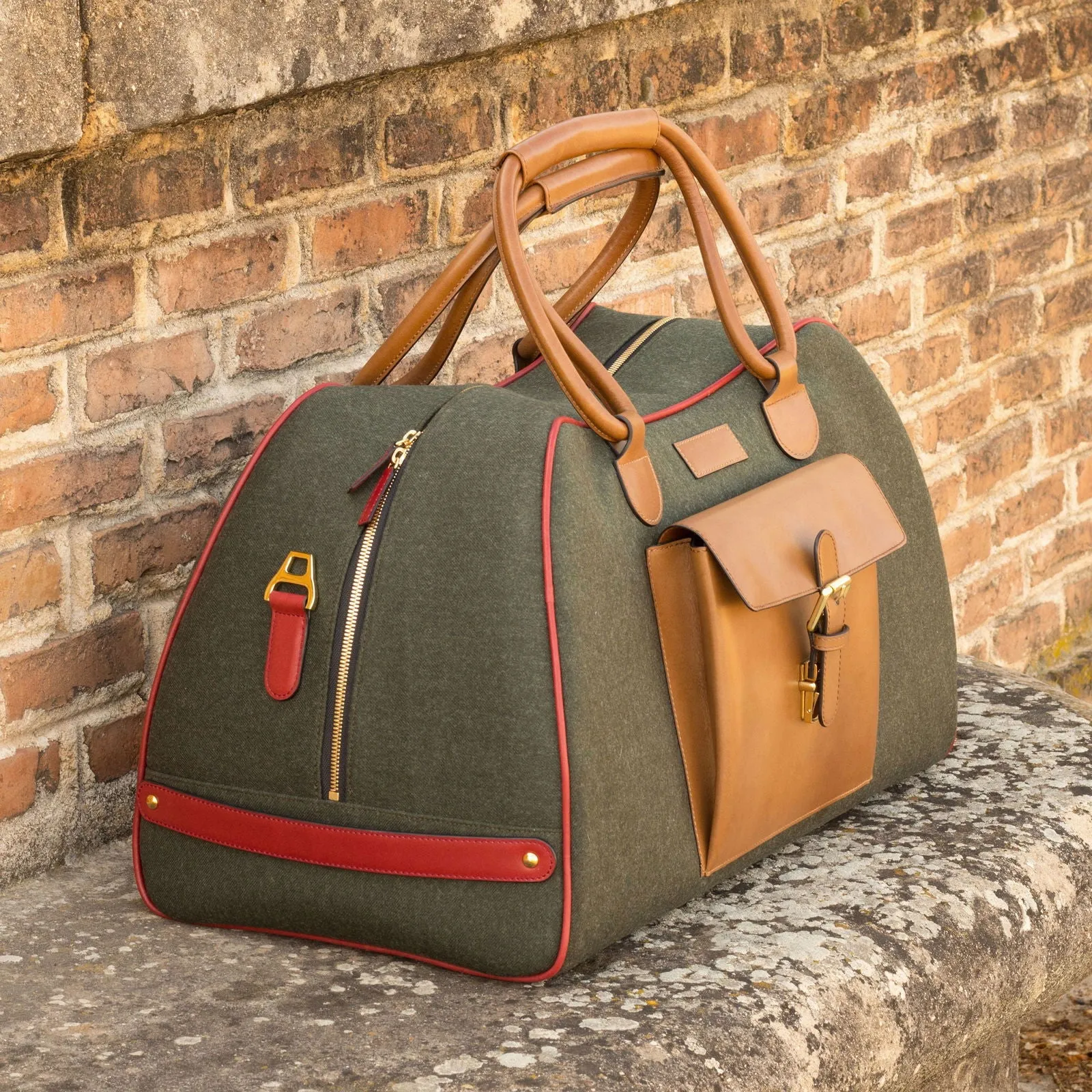 Custom Travel Sport Duffle Bag Leather Green Brown 4730