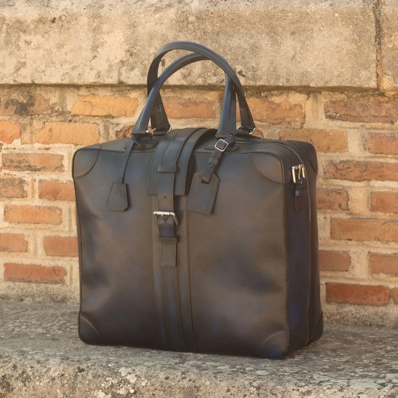 Custom Travel Tote Bag Leather Blue 2921