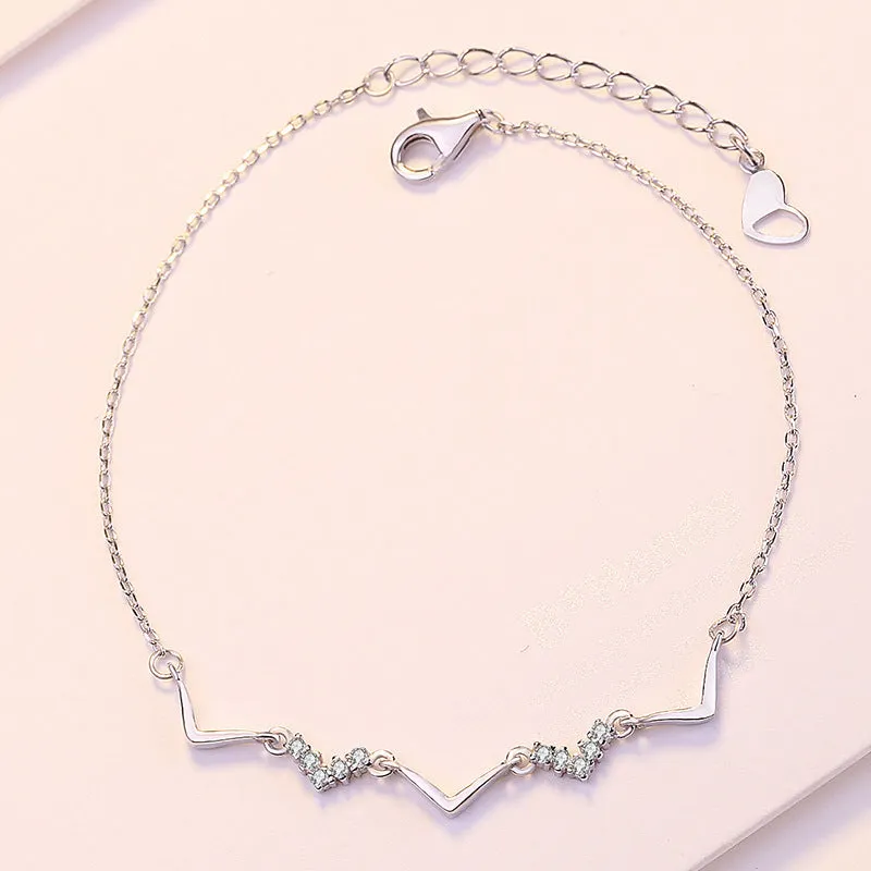 CZ "V" Shape Wave 925 Sterling Silver Bracelet