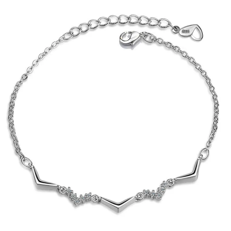 CZ "V" Shape Wave 925 Sterling Silver Bracelet