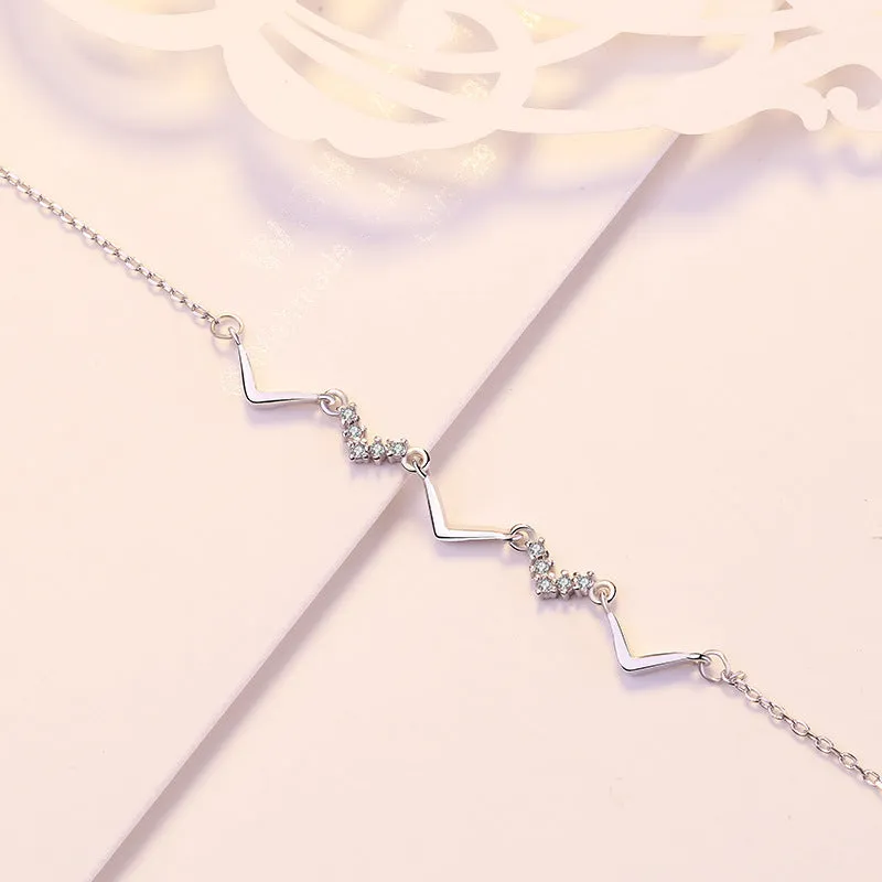 CZ "V" Shape Wave 925 Sterling Silver Bracelet