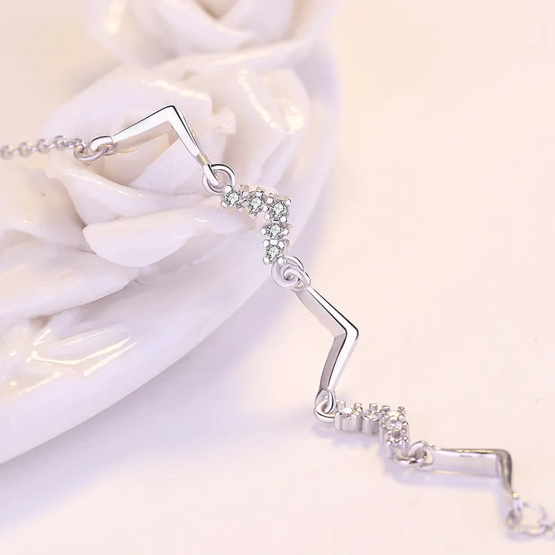 CZ "V" Shape Wave 925 Sterling Silver Bracelet
