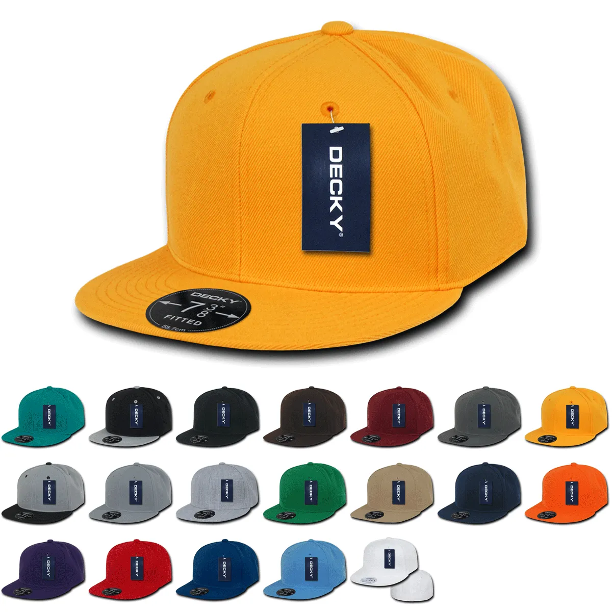 Decky RP1 - Fitted Flat Bill Hat, Retro Fitted Cap (Sizes: 6 7/8 - 7 1/4) - CASE Pricing