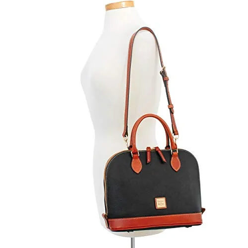 Dooney & Bourke Zip Zip Satchel Pebble Grain Leather Shoulder Bag Purse Handbag (Black)