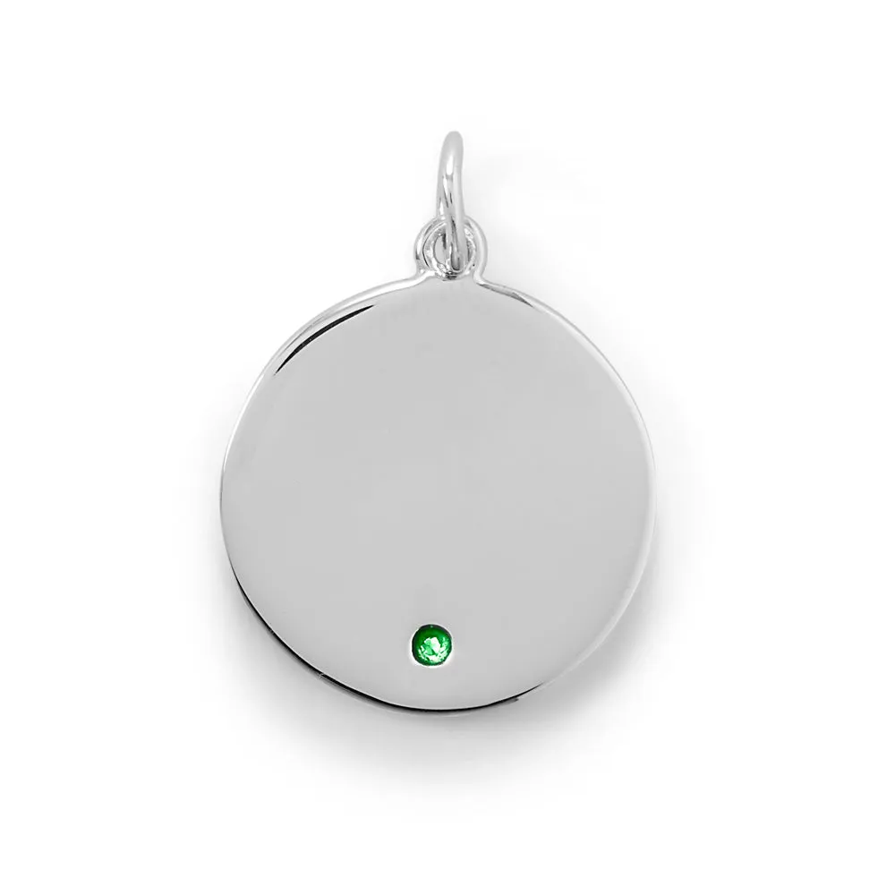 Engravable Rhodium Plated CZ Birthstone Pendant (January-December)
