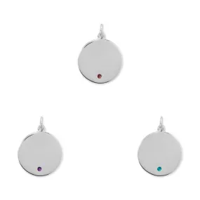 Engravable Rhodium Plated CZ Birthstone Pendant (January-December)
