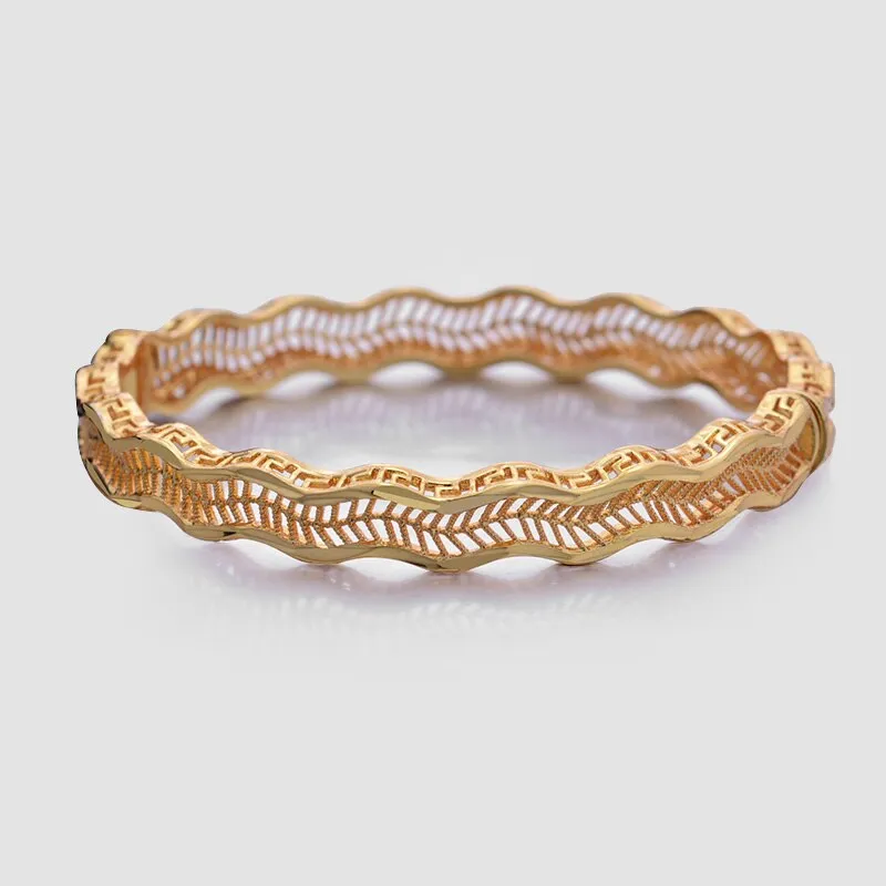 Ethiopia 1Pcs/lot 24K Dubai India Bending wave Gold Color Bangles For Women